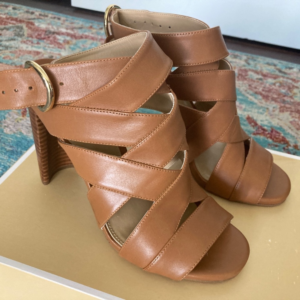 Michael Kors Acorn Brown ALANA SANDAL Leather US6.5M/IT36.5M New In Box- NWT